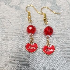 Chic Red Heart Drop Earrings